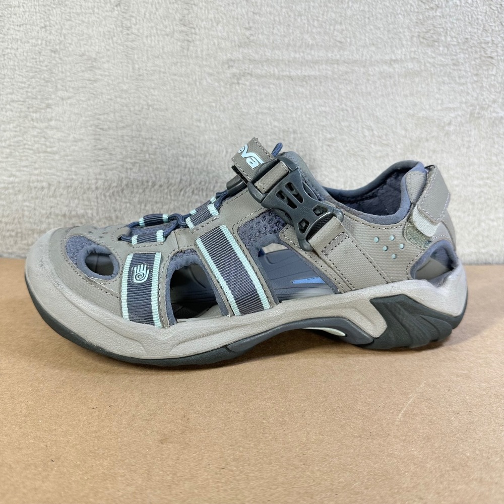 Teva Omnium Womens Grey Blue Hiking Water Sport Sandals Closed Toe Shoes